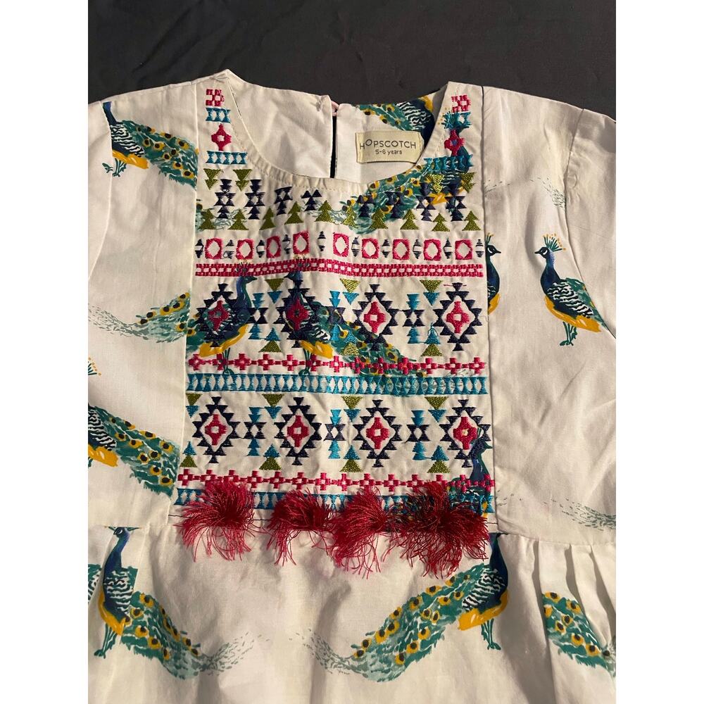Hopscotch Girls 5-6Y Peacock Embroidered Cotton Boho Dress - Picture 4 of 5